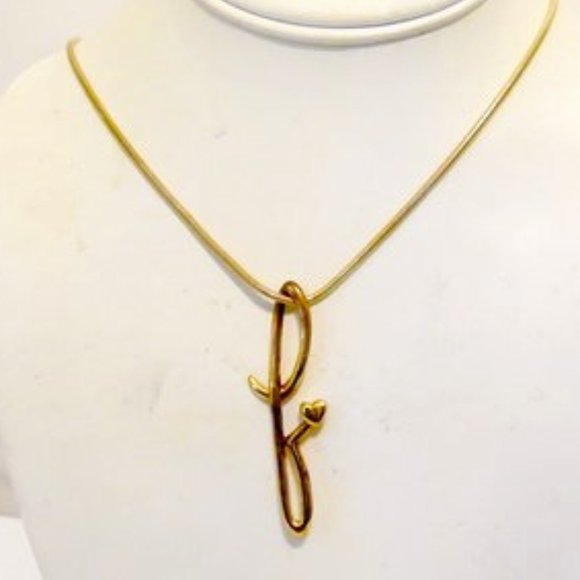 Colleen Lopez Fancy Cursive Script Initial "F" Pendant w/Chain 18" - Picture 3 of 4